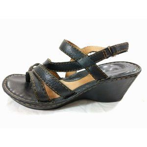 Born Strappy Black Leather Ankle Strap Sandals W31